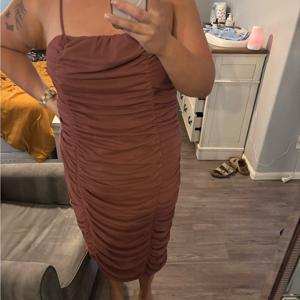 ASOS curve Strapless Ruched Dress - Rust - Picture 11 of 13